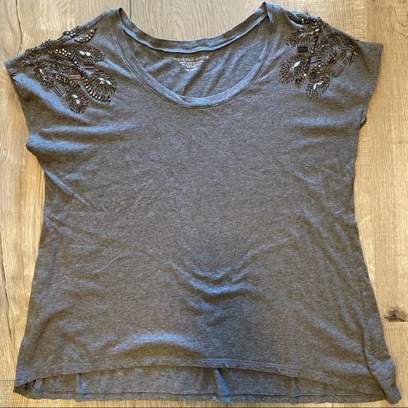 BEVERLY DRIVE Cotton/ Modal Blend Gray Jersey Knit Beaded Shoulder Tee Top 1X - Picture 2 of 4